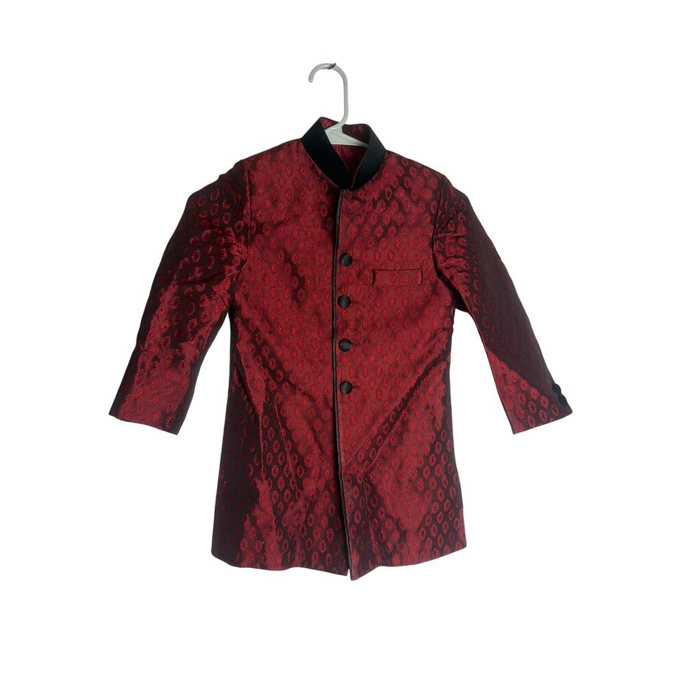 Red Black Handmade Silk Brocade Sherwani Boy XL 18 20 Jacket Asian Wedding 33"